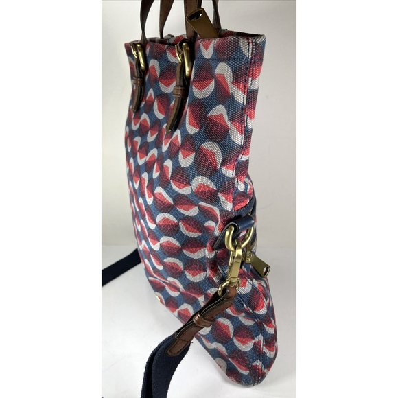Fossil Explorer Geometric Fabric with Leather Trim Crossbody Shoulder Bag - Picture 7 of 12